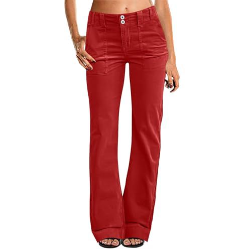 Women's Multi Pocket Stretch Elastic Waist Twill Cotton Pants  High Waisted, Comfortable Form Fitting  Formal Casual Wide Leg Pants