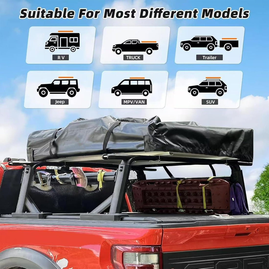 Trailora Summit Soft-Shell Aluminum Rooftop Tent With Ladder, LED Light Strip, And Memory Foam Mattress [2-3 Person] (SAK26814)