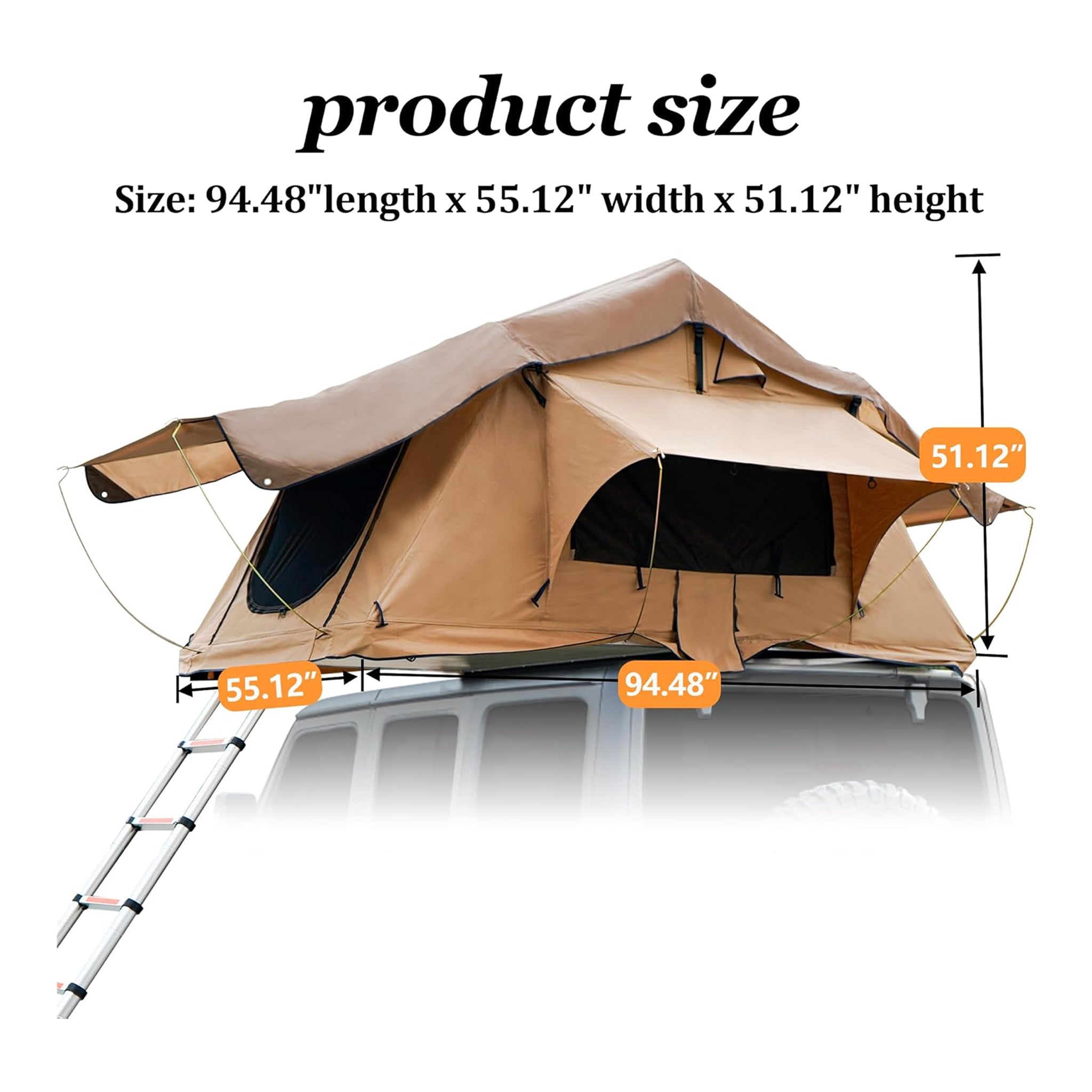 Trailora Summit Soft-Shell Aluminum Rooftop Tent With Ladder, LED Light Strip, And Memory Foam Mattress [2-3 Person] (SAK26814)