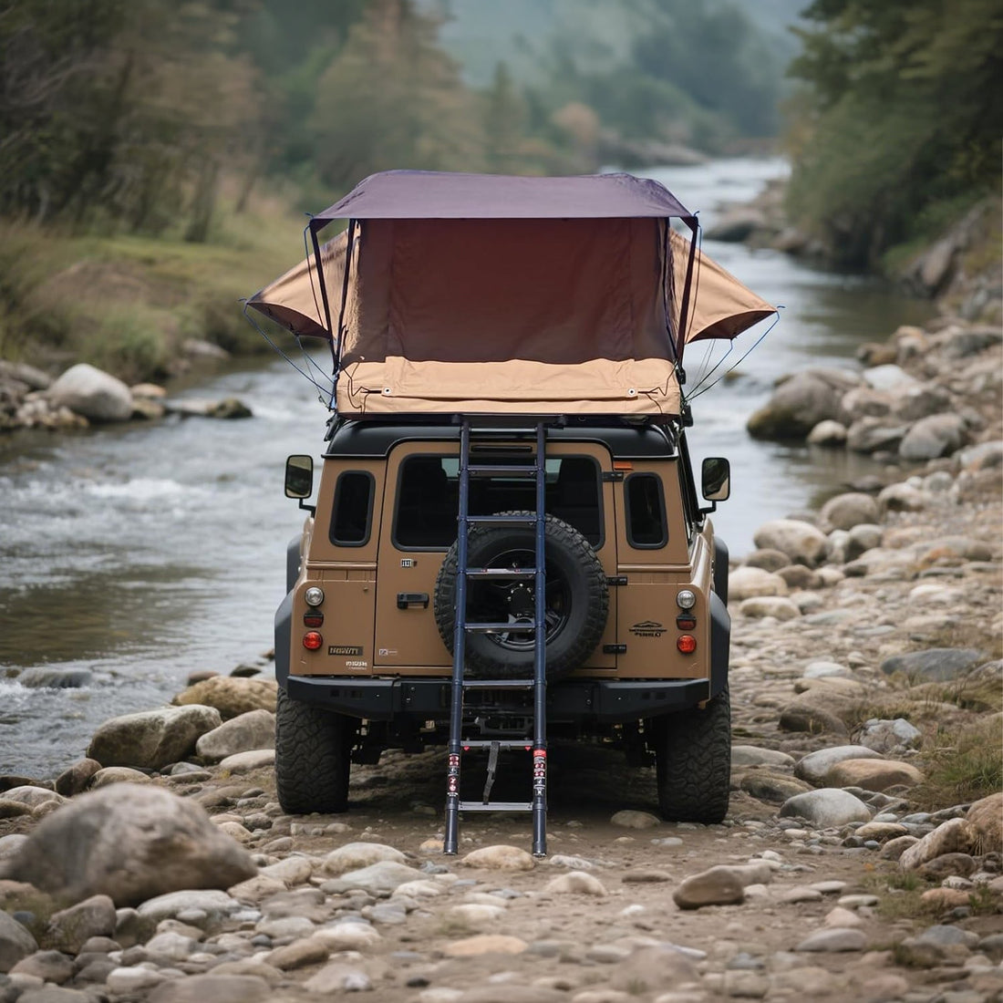 Trailora Summit Soft-Shell Aluminum Rooftop Tent With Ladder, LED Light Strip, And Memory Foam Mattress [2-3 Person] (SAK26814)