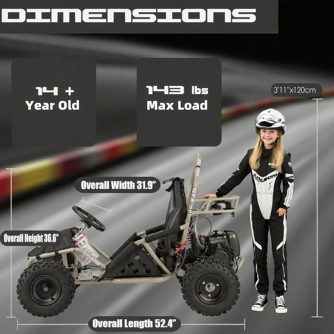 SYX MOTO GK-49A 50cc 4-Stroke Gas Go Kart | Off-Road Mini Buggy for Teens