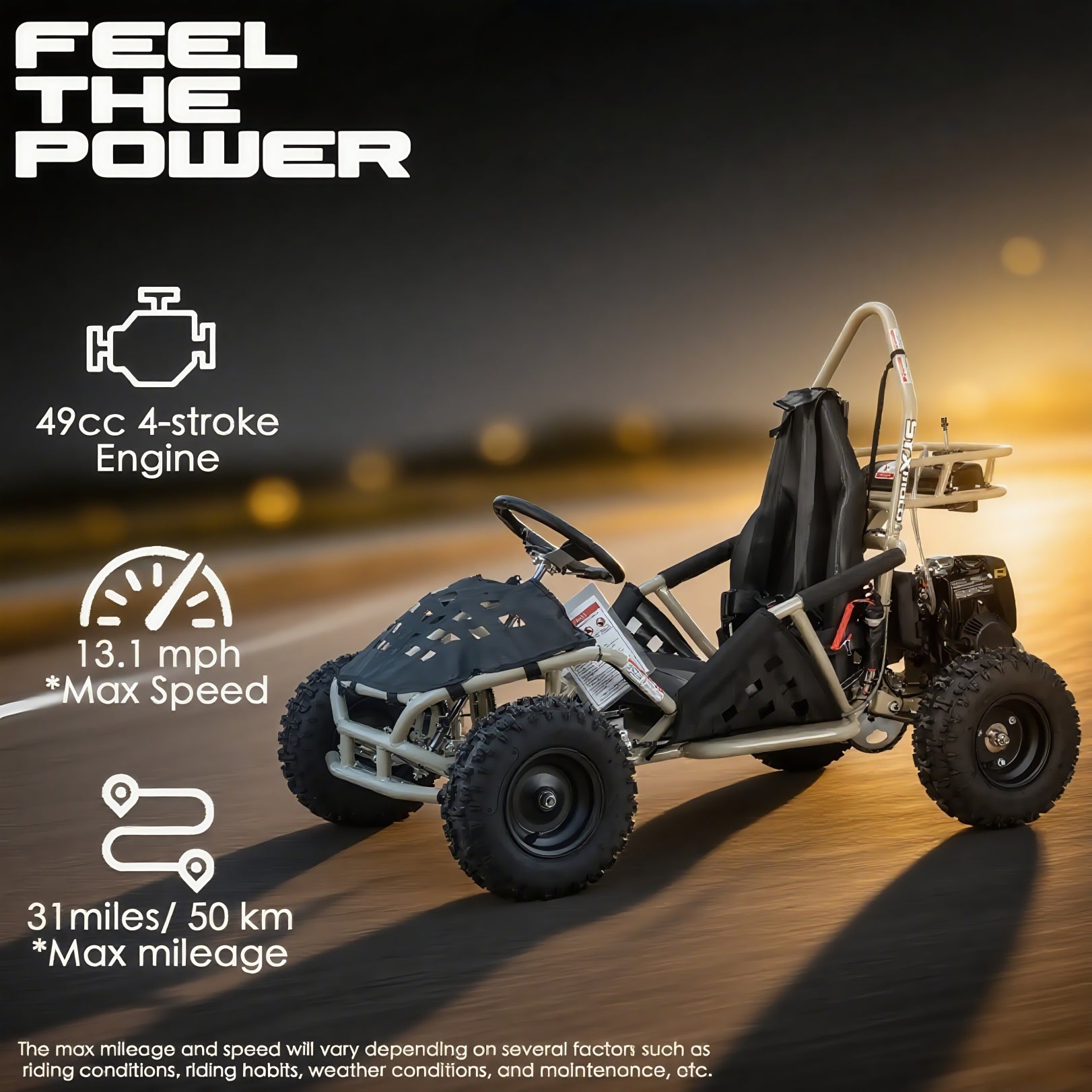 SYX MOTO GK-49A 50cc 4-Stroke Gas Go Kart | Off-Road Mini Buggy for Teens