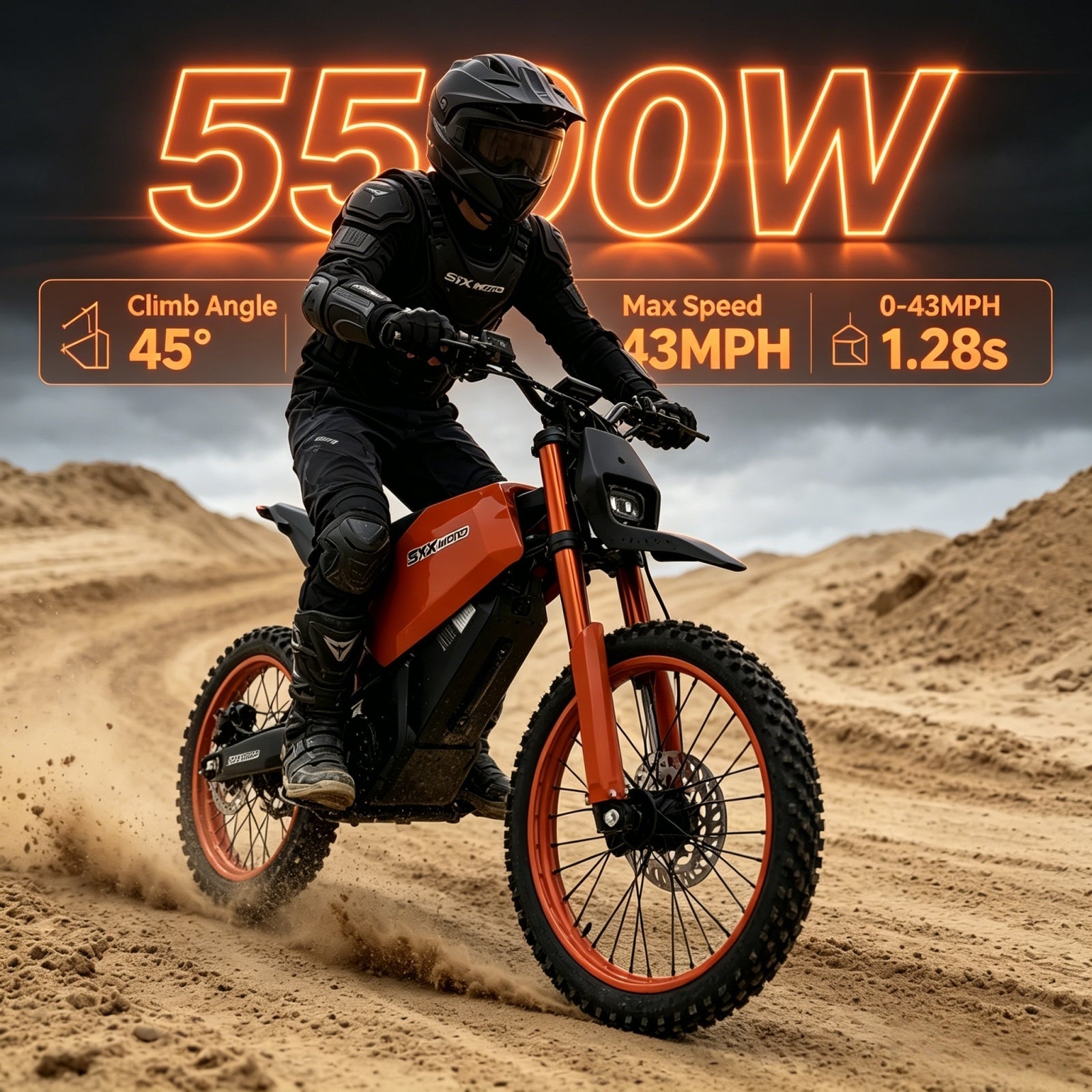 SYX MOTO SPRK Electric Dirt Bike | 5500W Peak, 43MPH High Speed Off-Road Trail Motorcycle (60V 27Ah)
