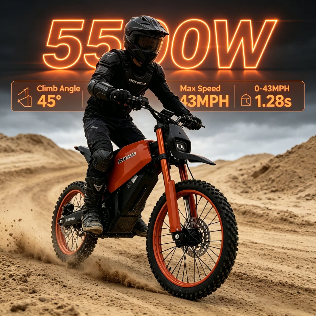 SYX MOTO SPRK Electric Dirt Bike | 5500W Peak, 43MPH High Speed Off-Road Trail Motorcycle (60V 27Ah)
