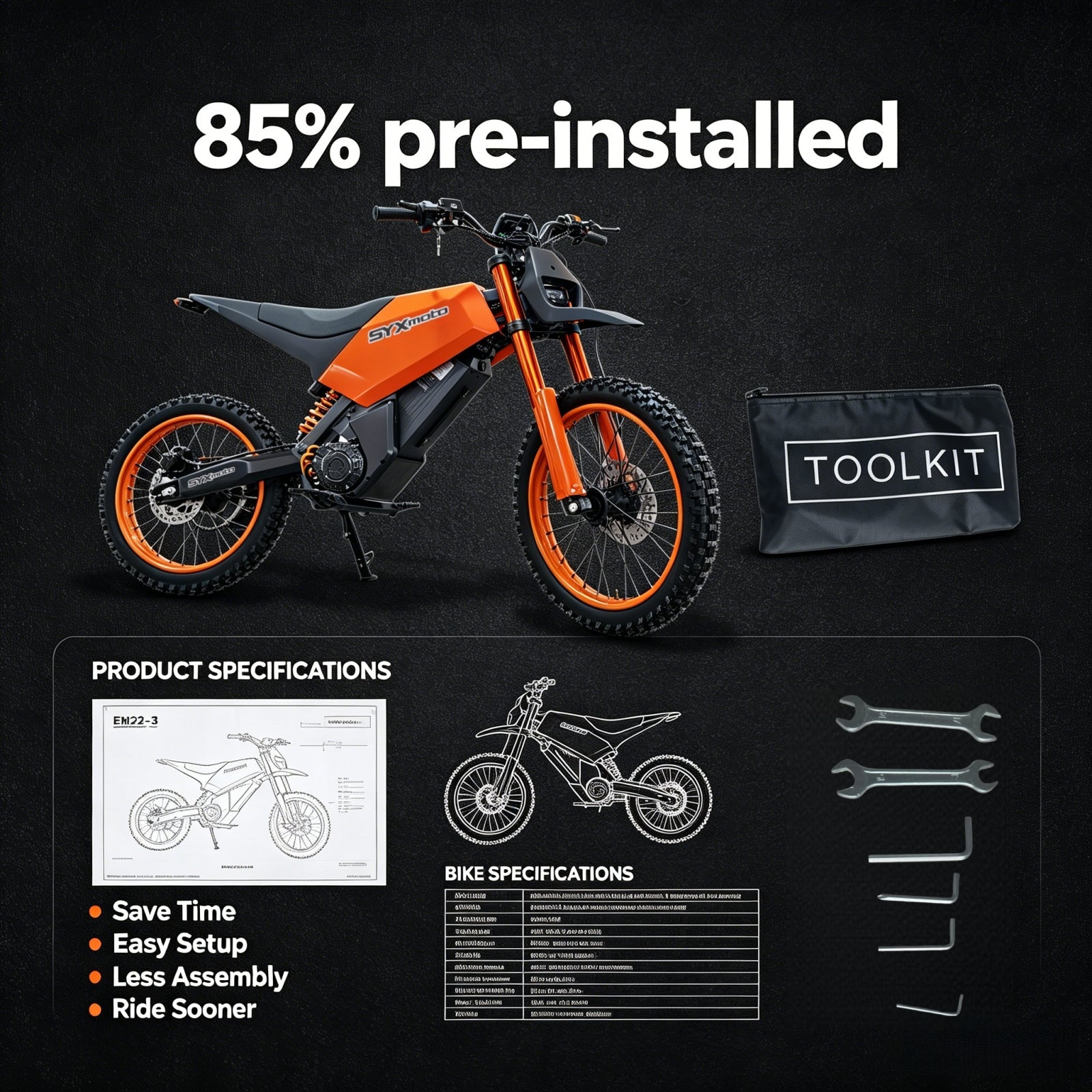 SYX MOTO SPRK Electric Dirt Bike | 5500W Peak, 43MPH High Speed Off-Road Trail Motorcycle (60V 27Ah)