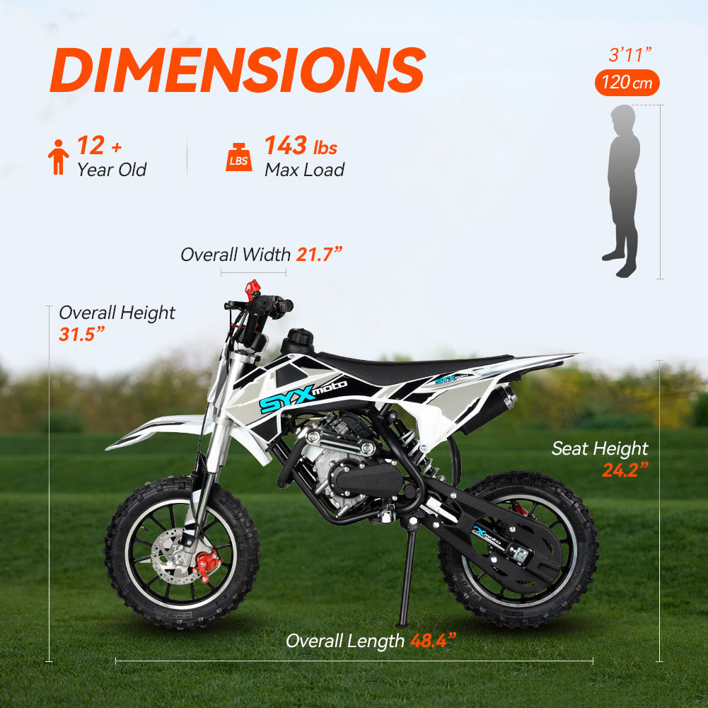 SYX MOTO VK 58cc 4-Stroke Off-Road Mini Ride-On for Kids – Pull Start, 2.0HP, Fully Automatic