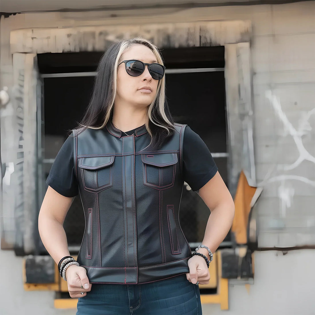 Jessica Perforated Women's Motorcycle Leather Vest