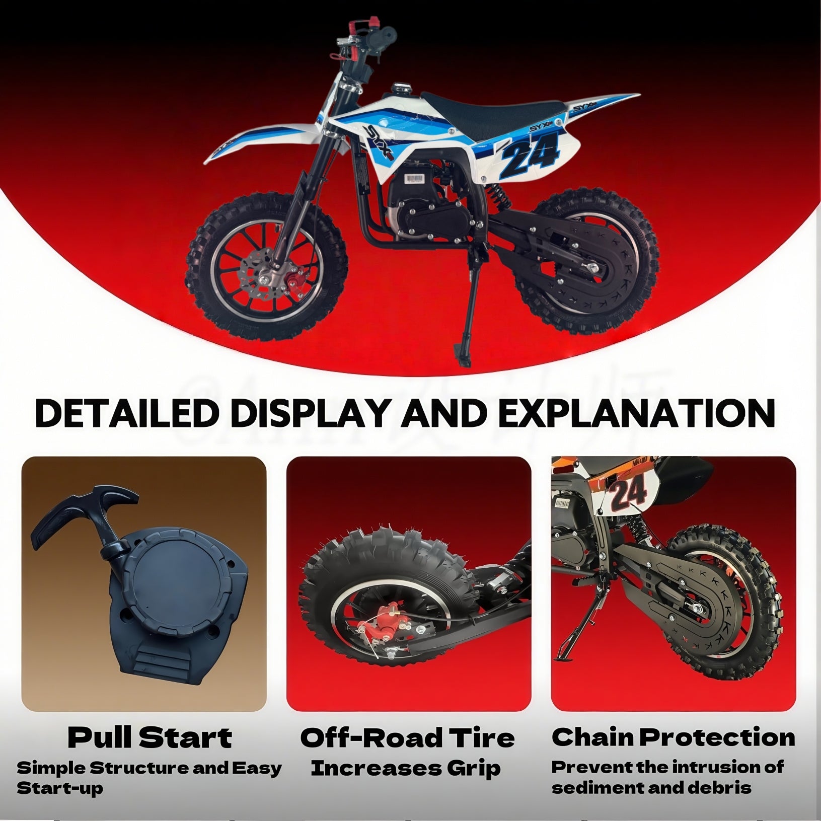 SYX MOTO MK 40cc 4-Stroke Kids Gas Mini Dirt Bike | Automatic Off-Road Pit Bike