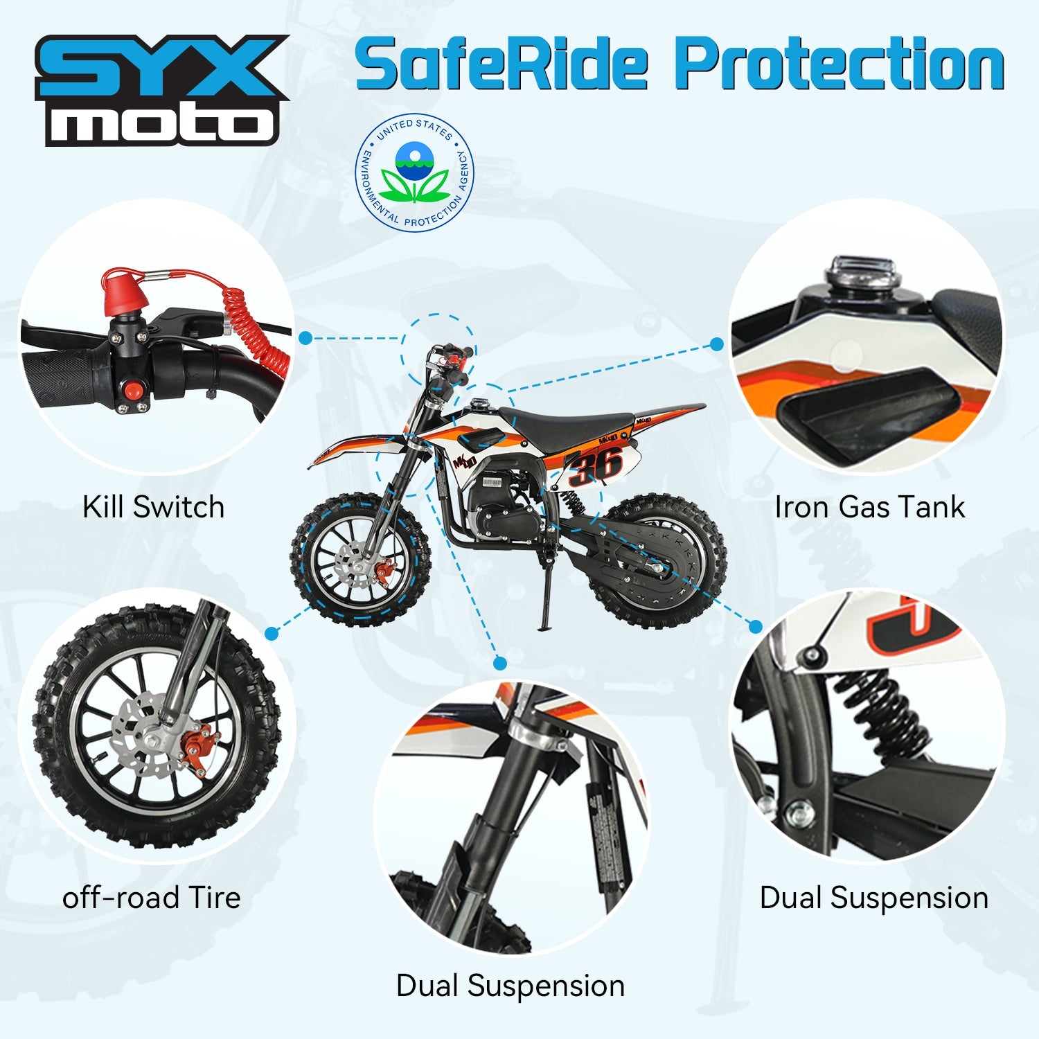 SYX MOTO MK 40cc 4-Stroke Kids Gas Mini Dirt Bike | Automatic Off-Road Pit Bike