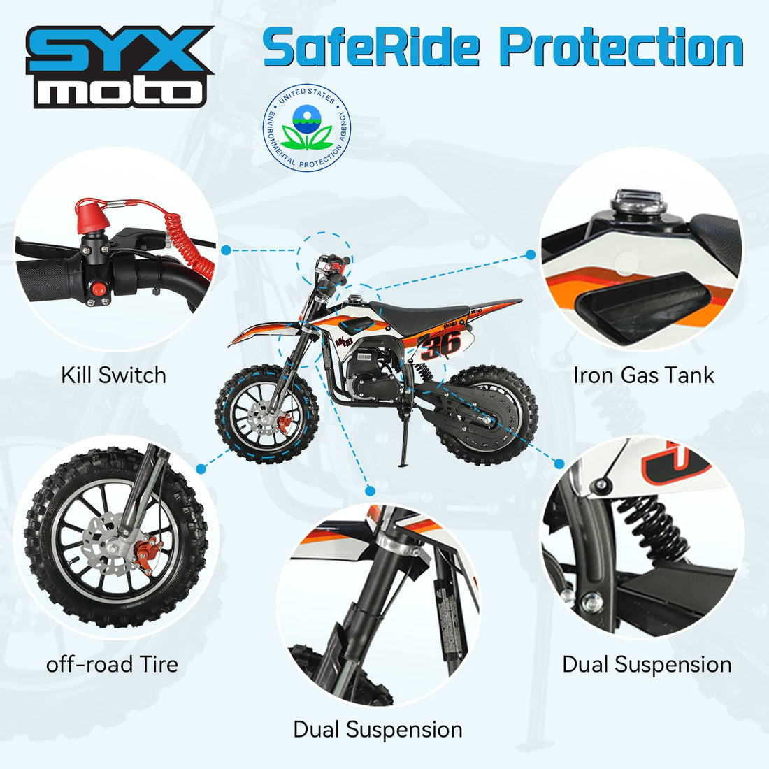 SYX MOTO MK 40cc 4-Stroke Kids Gas Mini Dirt Bike | Automatic Off-Road Pit Bike