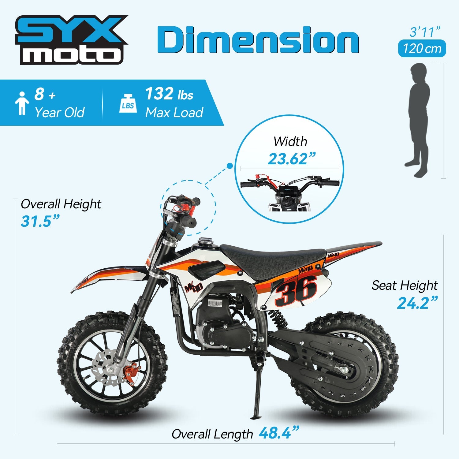SYX MOTO MK 40cc 4-Stroke Kids Gas Mini Dirt Bike | Automatic Off-Road Pit Bike
