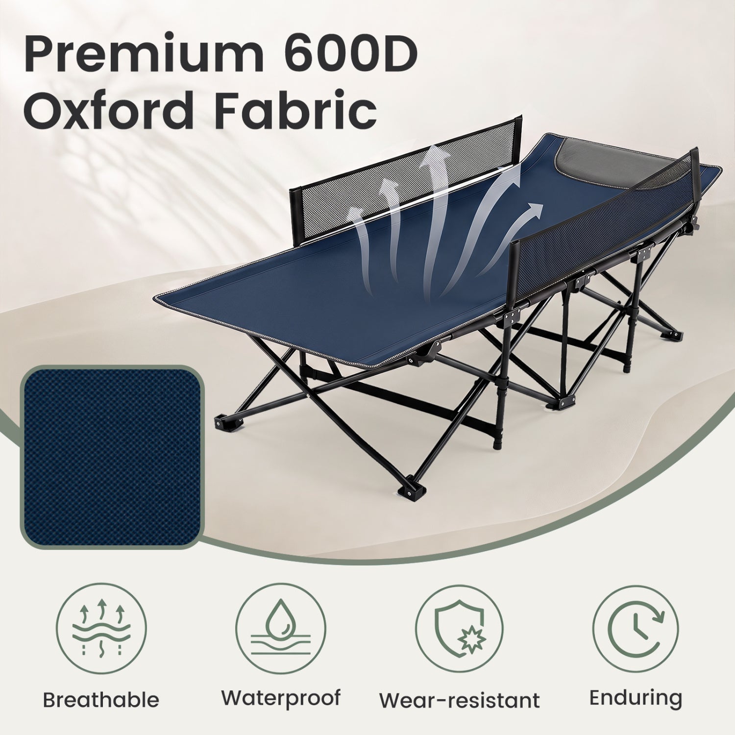 Portable Folding Camping Cot with Guardrail - 330 lbs Capacity