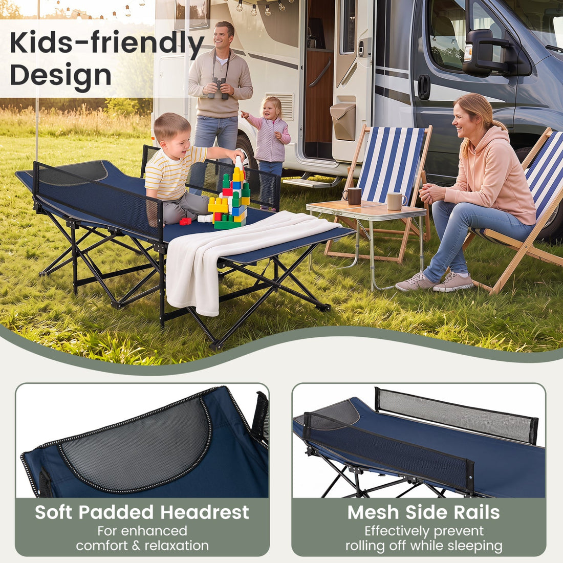 Portable Folding Camping Cot with Guardrail - 330 lbs Capacity