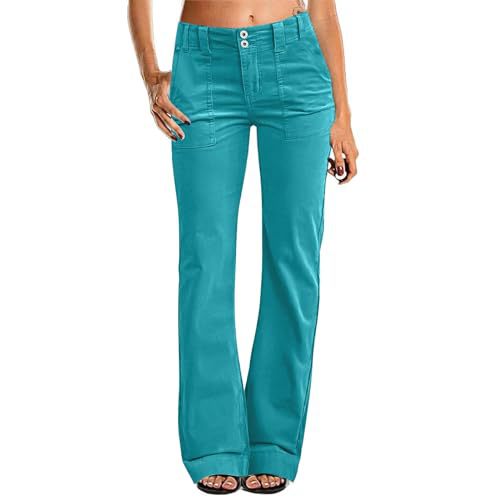 Women's Multi Pocket Stretch Elastic Waist Twill Cotton Pants  High Waisted, Comfortable Form Fitting  Formal Casual Wide Leg Pants