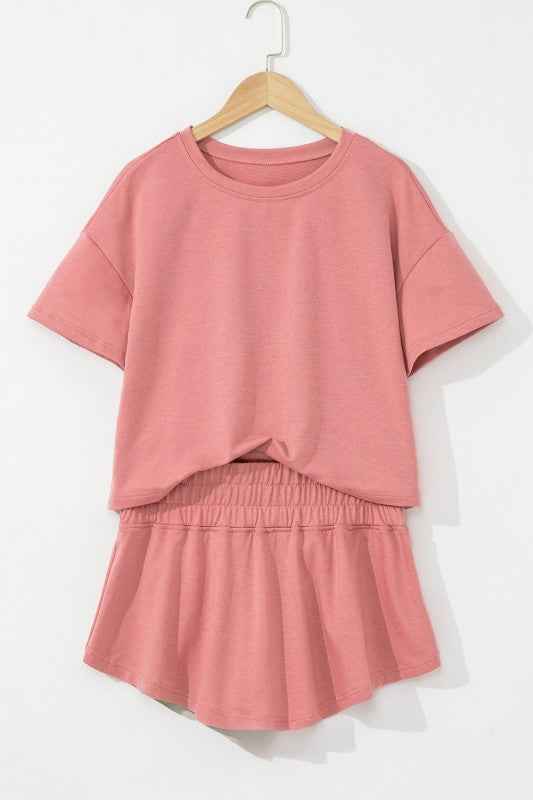 Solid Cropped Tee & Ruffle High Waist Skort Set