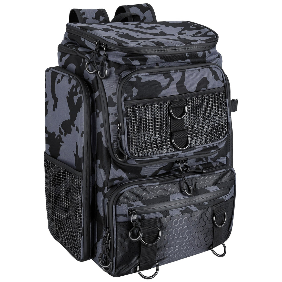 42L/11Gal Fishing Backpack Large Capacity Fishing Tackle Storage Bag with Rod Holders 16-Pocket Water-Resistant with Divider Adjustable Padded Straps