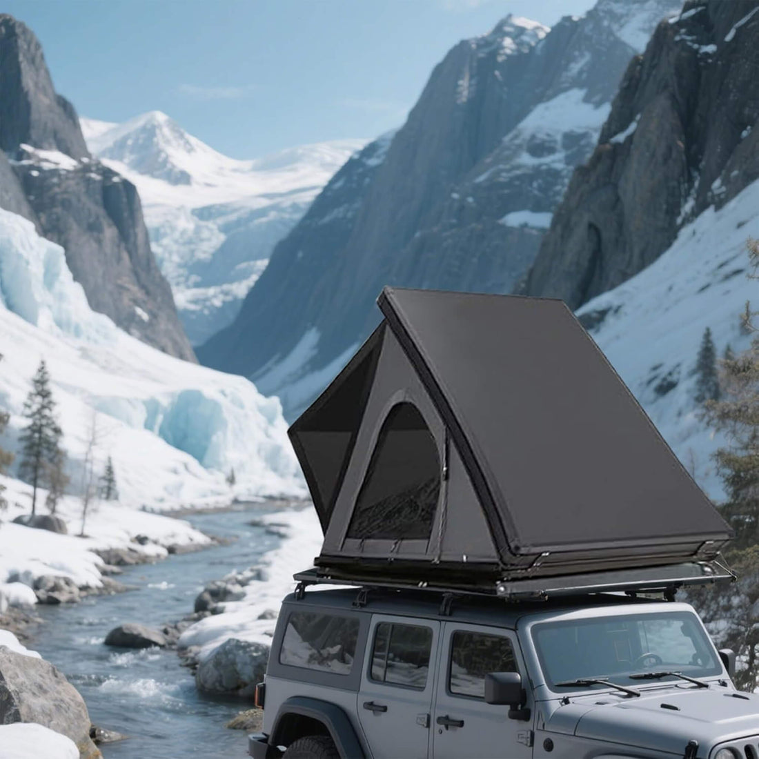 Trailora Ridge Heavy-Duty Aluminum Hard-Shell Rooftop Tent With Ladder, LED Lighting, And Memory Foam Mattress (SAK82931)