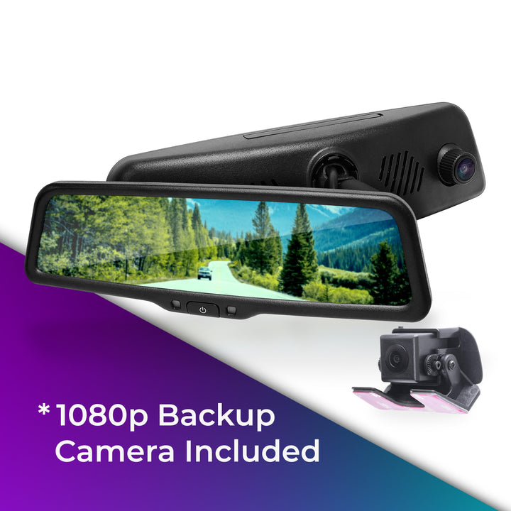 Master Tailgaters 10" Rear View Mirror Dash Cam with 10" LCD Screen | Rearview Universal Fit | 1080p 30fps HD DVR | Dual Way Video Recorder with WiFi | Anti Glare | 1080p Backup Camera Included
