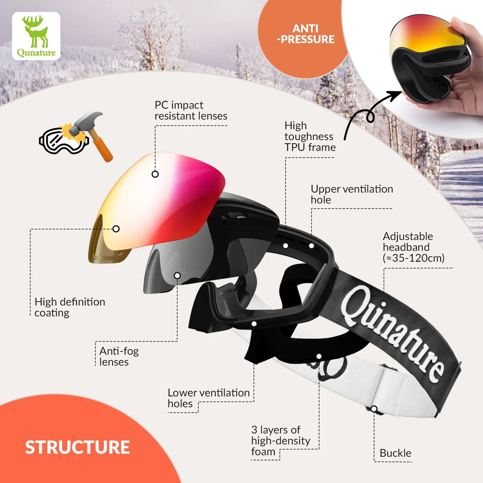 Kids Anti-fog Ski Goggles with UV400 Protection for Pre-teens & Teenagers