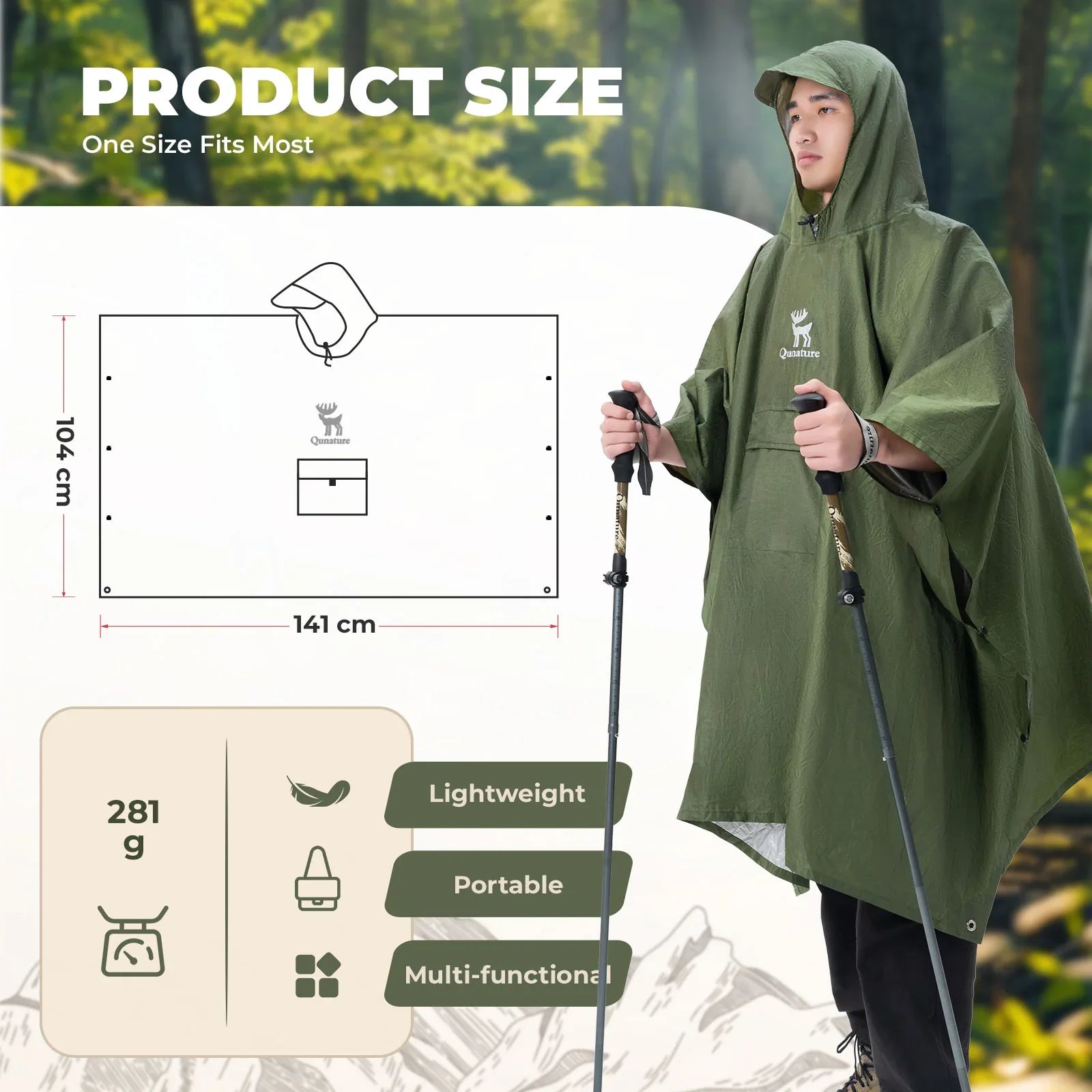 Unisex Waterproof Rain Poncho with Pocket for Hiking Outdoor